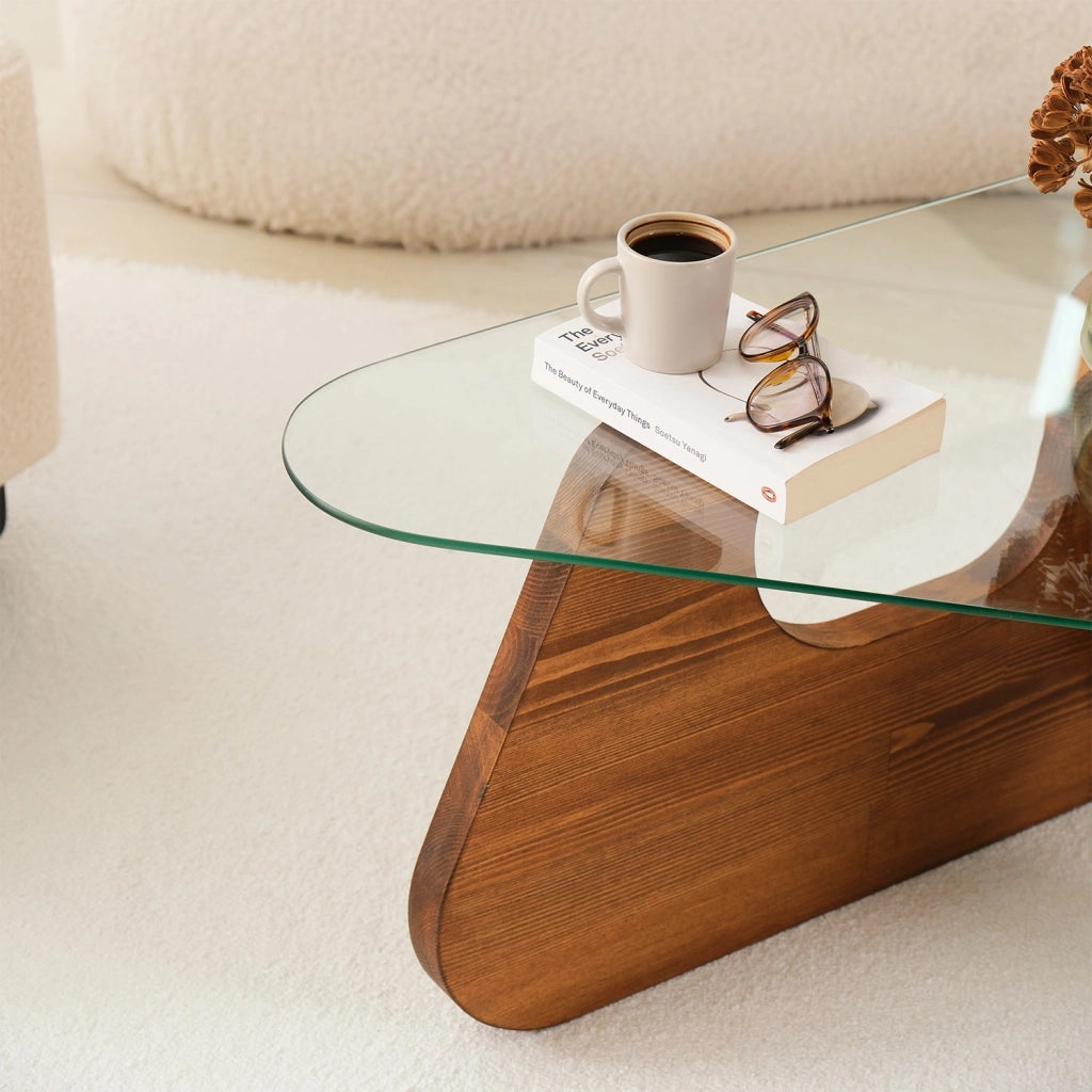 Volpiano, Tavolino da Salotto Forma Triangolare, 86x66x36h cm Marrone Noce