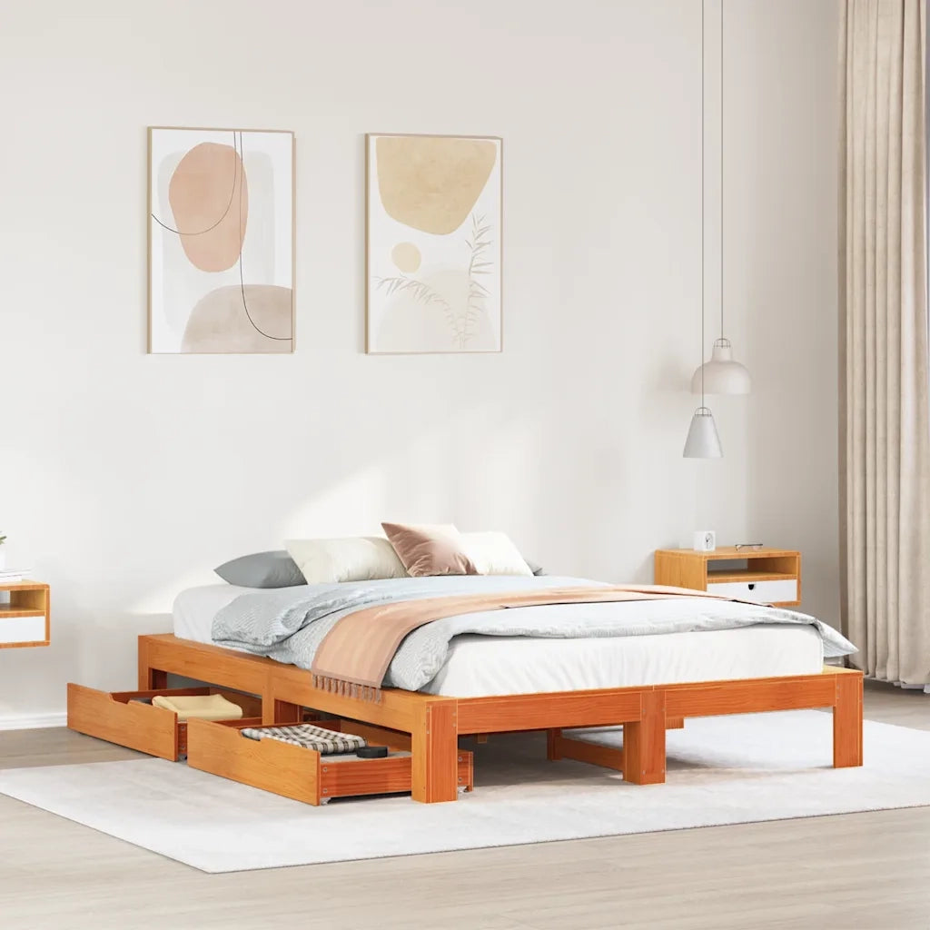 vidaXL Letto senza Materasso Marrone Cera 140x190 cm in Legno di Pino