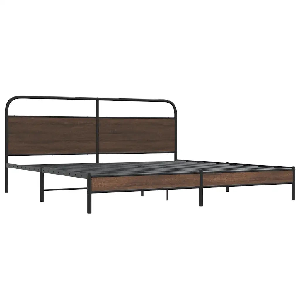 Letto matrimoniale | Letto per adulti | Giroletto senza Materaso in Metallo Rovere Marrone 193x203 cm