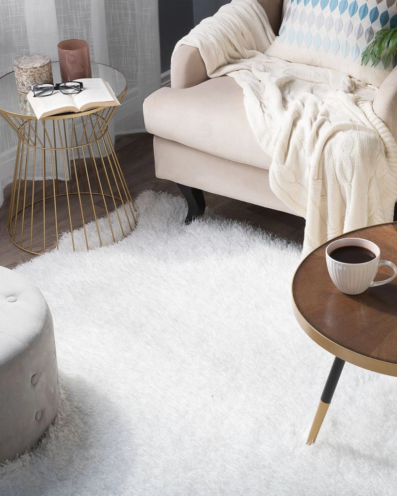 Tappeto Shaggy Tappeto a pelo lungo Solido Poliestere Bianco Rettangolare 140 x 200 cm