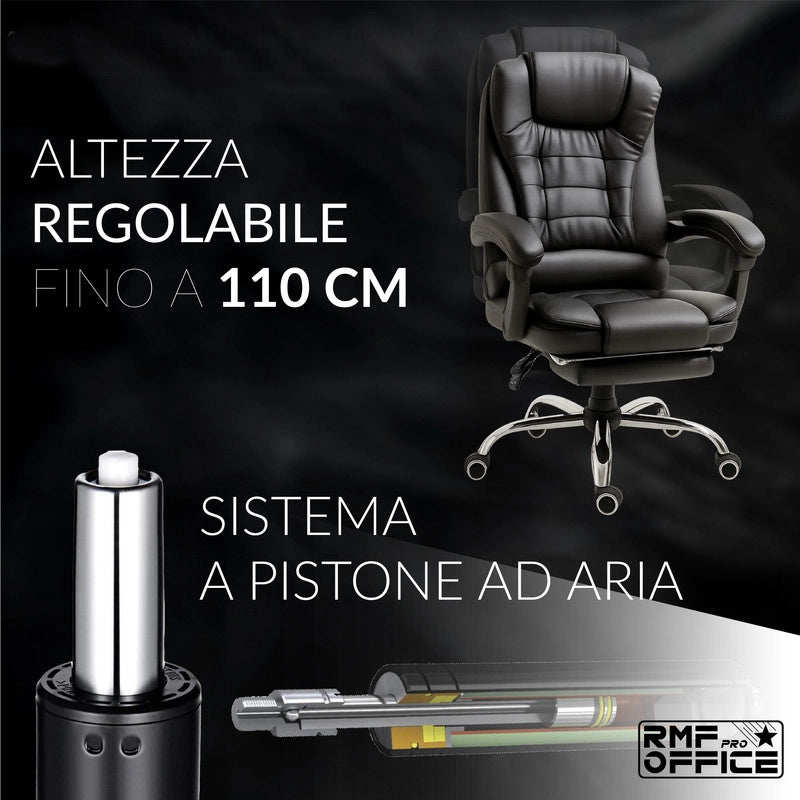 SEDIA DA UFFICIO ERGONOMICA RECLINABILE REGOLABILE IN ALTEZZA CON POGGIA PIEDI NERA