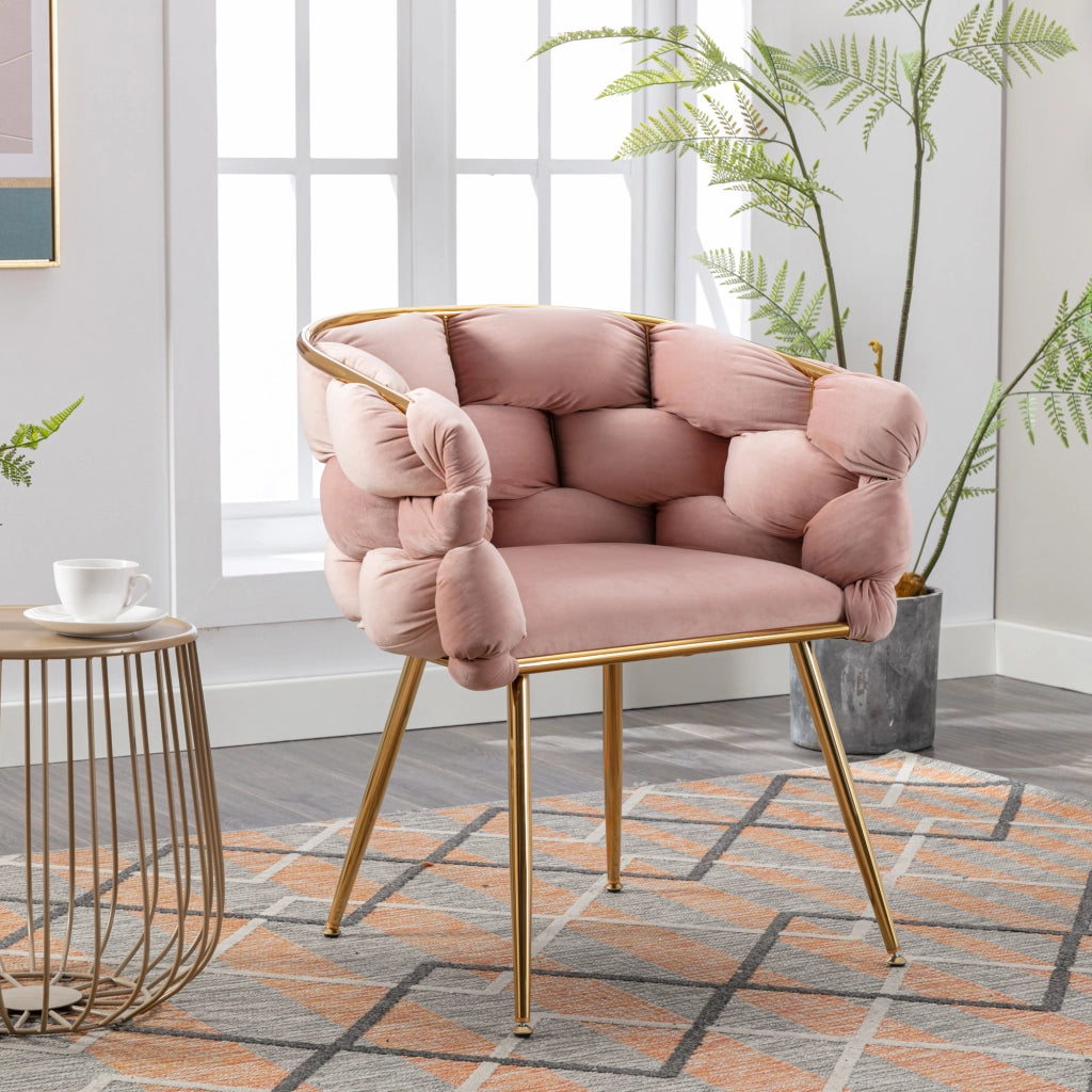 POLTRONA moderna in velluto rosa con struttura in metallo