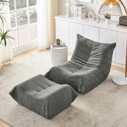 Poltrona relax da pavimento con pouf in teddy grigio