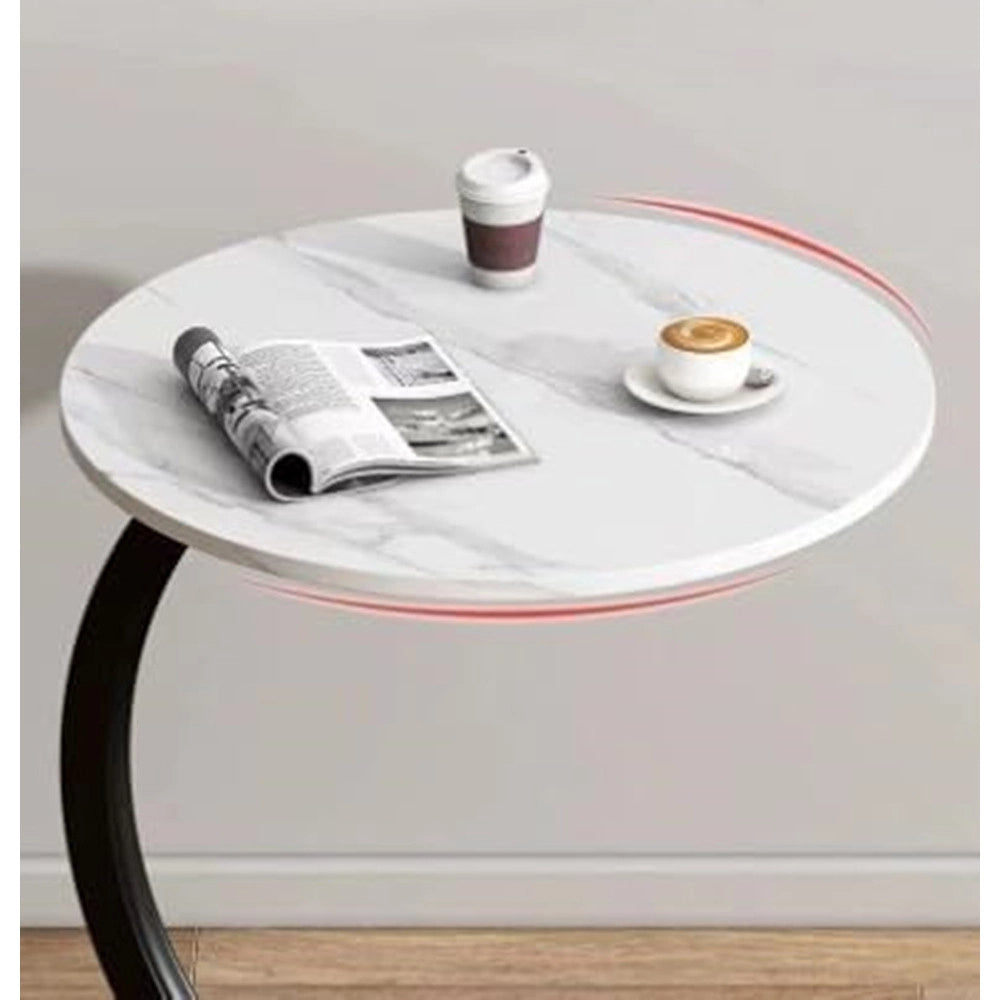 Trade Shop - Tavolino Laterale A Forma Di C Moderno Elegante Per Soggiorno Salotto Divano Camera - Bianco E Nero