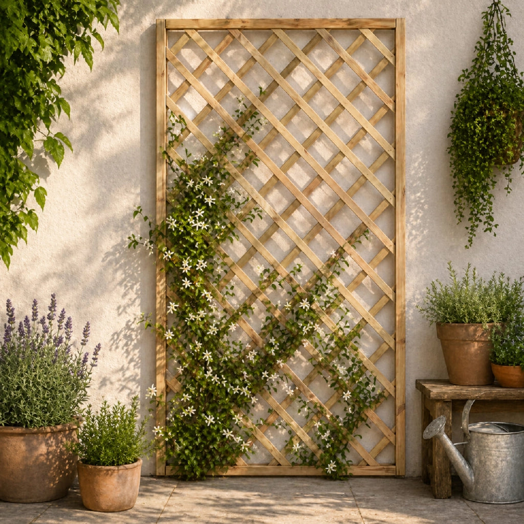 Traliccio In Legno Di Pino Impregnato Per Giardino Balcone E Terrazza Supporto Per Piante Rampicanti Grigliato Decorativo Frangivista Privacy Outdoor 90 x 180 Cm Legno Naturale
