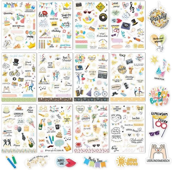 Sticker per Festa 310+ Pezzi - Sticker per Album di Famiglia - Decorazione per Scrapbook - Sticker Autoadesivi - Sicuri e Facili da Usare - Sticker per Feste