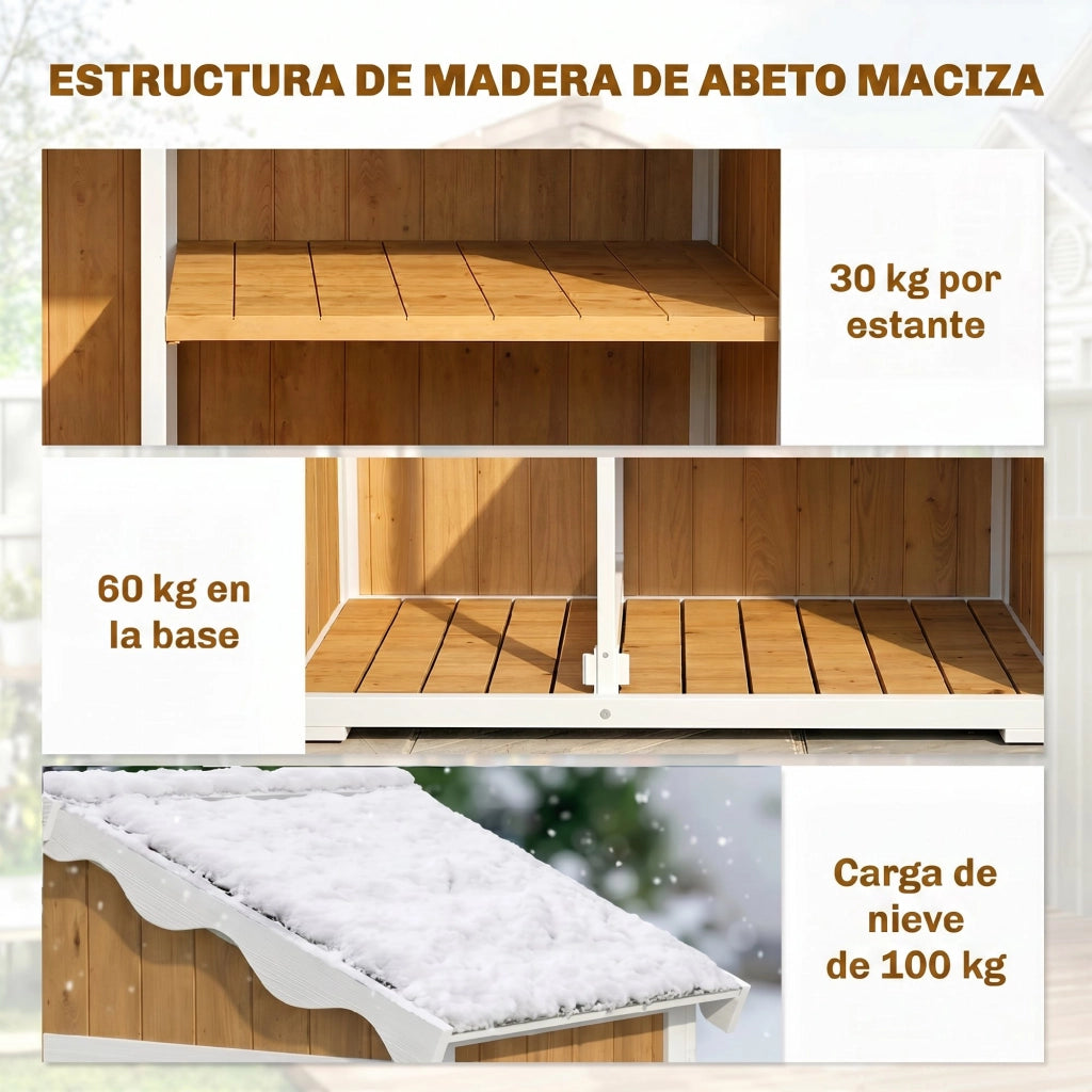 Armadio da Giardino in Legno ¨C zephmum ¨C 105x55x179 cm con 4 Ripiani e Tetto in Metallo Galvanizzato