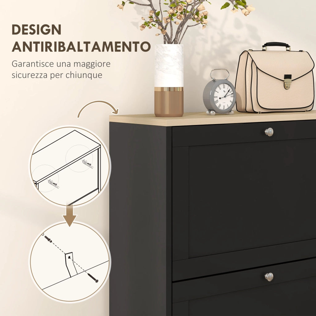 Mobile Scarpiera 3 Ante a Ribalta 60x23,5x115 cm in Legno Nero