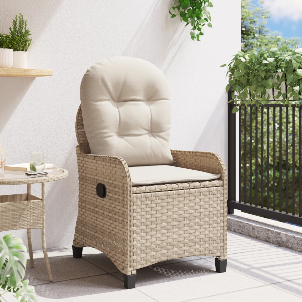 Poltrona reclinabile  con cuscino Beige in polyrattan