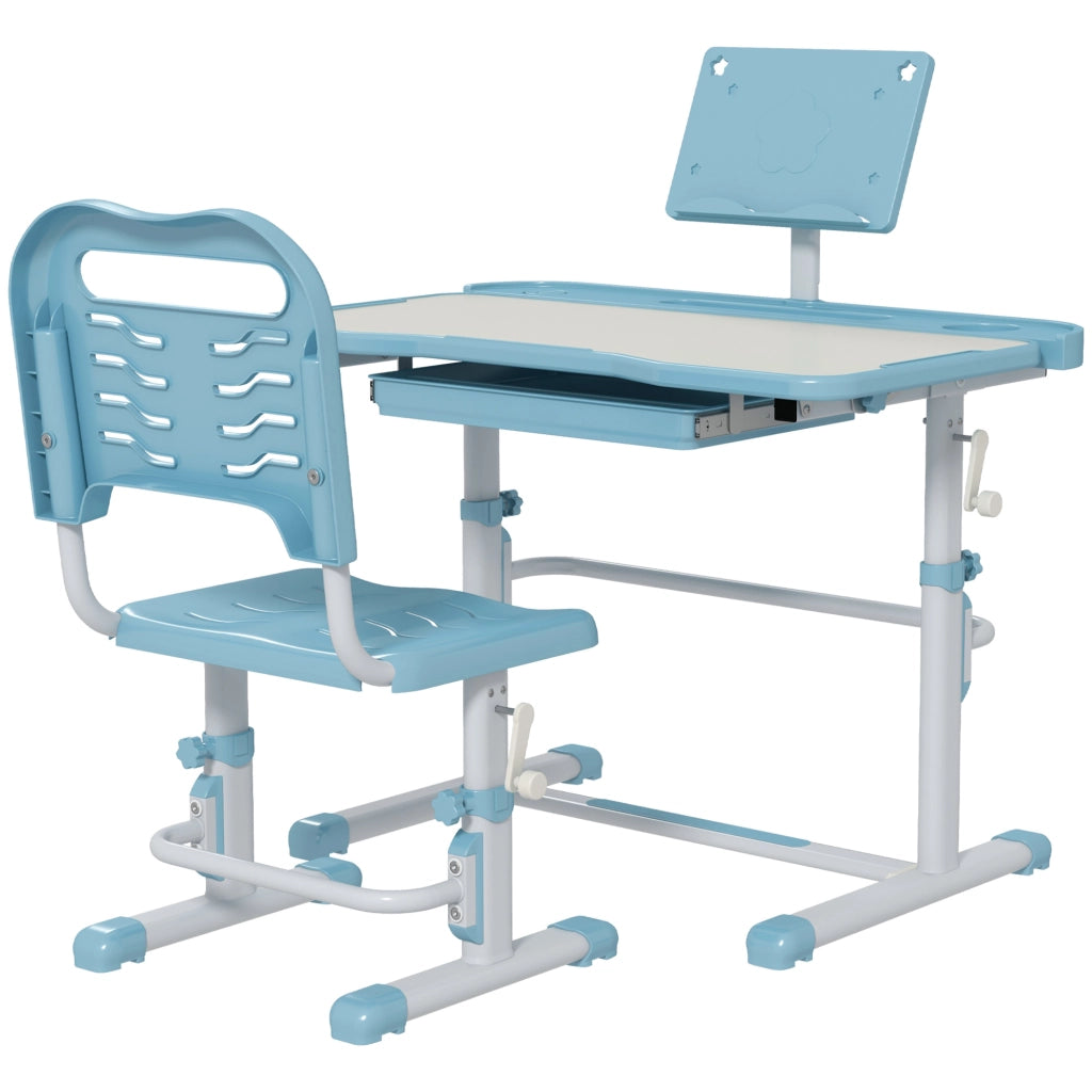 Scrivania per Bambini Regolabile con Cassetto e Ripiano ¨C Minimal ¨C 80x49,5x82-104 cm Blu e Bianco
