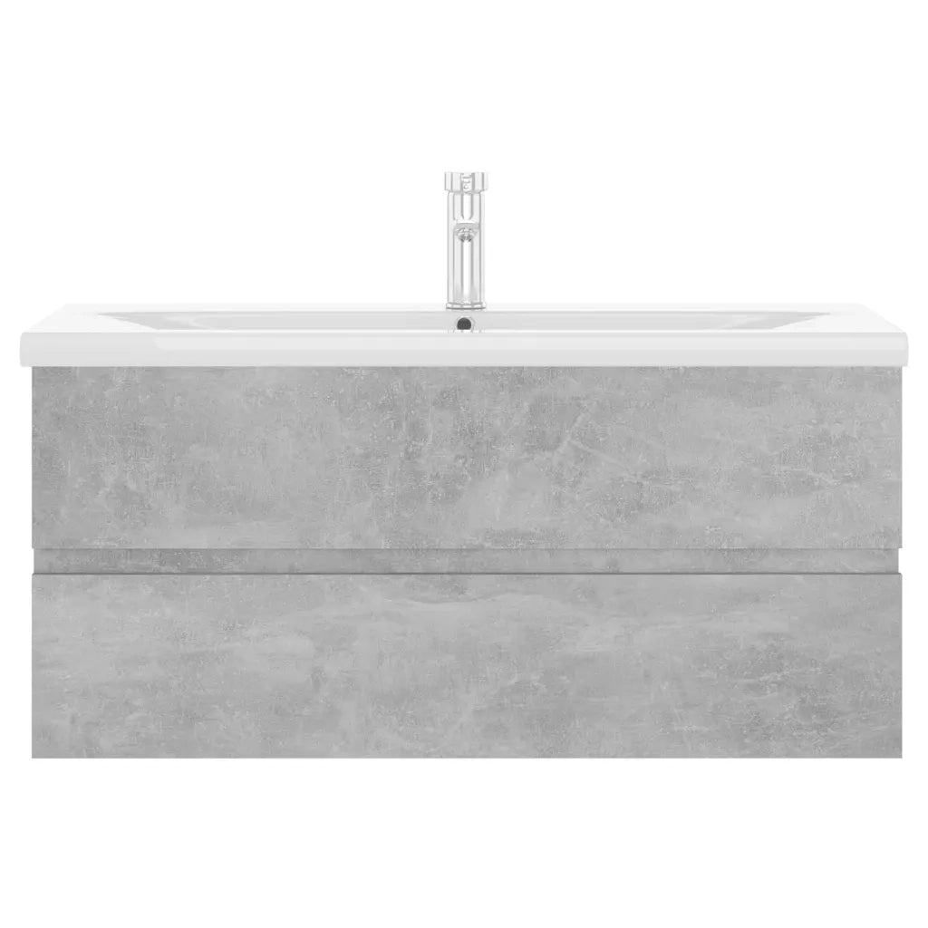 Mobile lavabo moderno integrato 100 x 39 x 45 cm con pratico vano contenitore per il bagno in legno grigio cemento 02_0055101