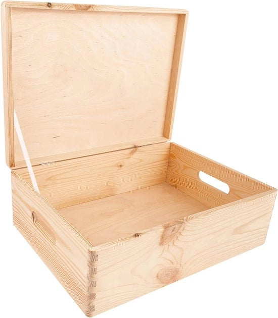 Cassa in Legno Grande per Archiviazione - 40 x 30 x 14 cm - Ideale per Documenti, Giochi e Attrezzi