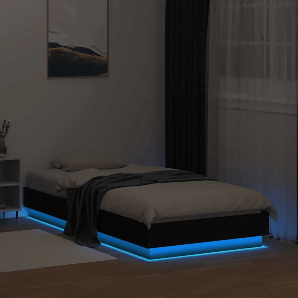 Letto singolo | Letto per adulti | Giroletto con LED Nero 75x190 cm