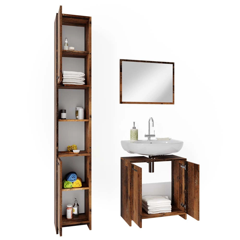 Vicco Set mobili bagno Rovere rustico 3 parti, con armadio alto