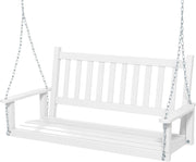 Altalena da Giardino in Legno per 2 Persone, Panchina Sospese in Legno con Capacità di Peso di 230 kg, Sedia a Dondolo per Giardino, Cortile (Bianco, 136 x 67 x 63 cm)