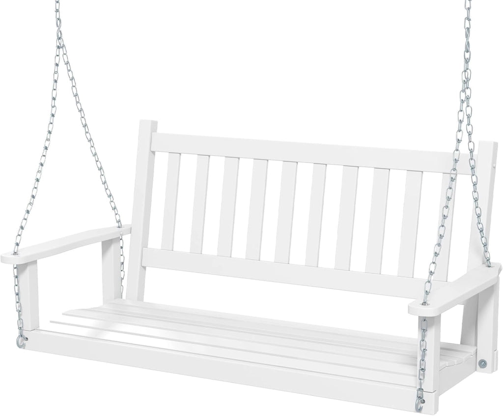 Altalena da Giardino in Legno per 2 Persone, Panchina Sospese in Legno con Capacità di Peso di 230 kg, Sedia a Dondolo per Giardino, Cortile (Bianco, 136 x 67 x 63 cm)