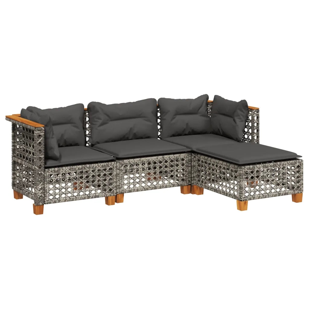 Set Divani da Giardino 4 pz | Set Salotto da Giardino con Cuscini in Polyrattan Grigio