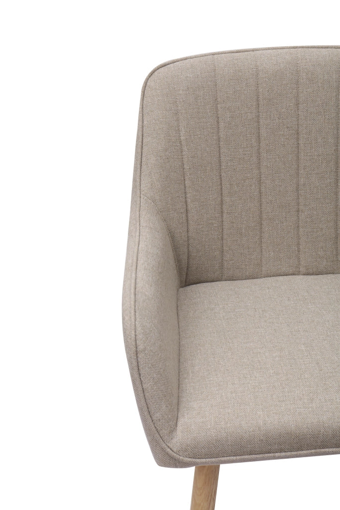 Sedie da Pranzo con Braccioli ¨C MINIMAL ¨C Set 2 Pezzi, Tessuto, Gambe in Legno, Beige Chiaro
