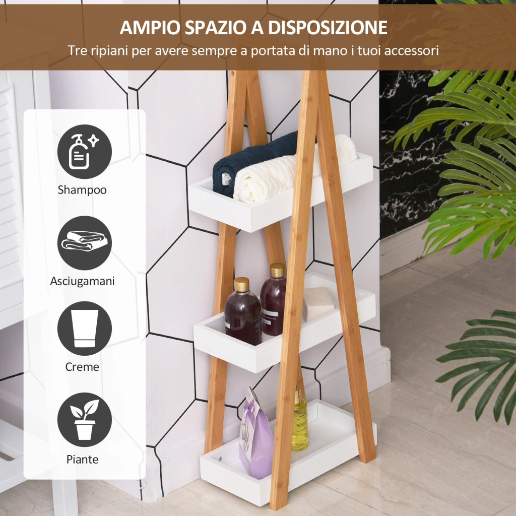 Ripiano Bagno 3 Ripiani ¨C Zephmum ¨C Legno e Grigio 30x18x81cm
