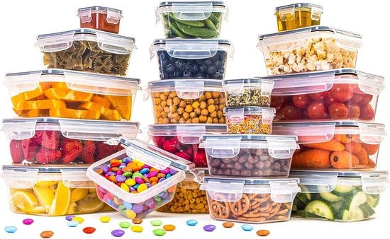 Set di Contenitori di Stoccaggio per Cibo - Contenitori in Plastica Aereostatici con Coperchi - Contenitori di Cucina e Panetteria Imprigionati - 40pz (20 Contenitori - 20 Coperchi)