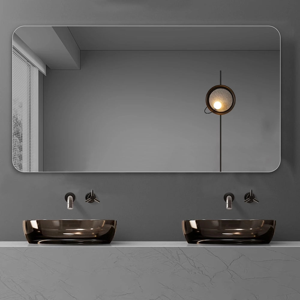 Specchio da Bagno 90x70 cm Senza Cornice; Angoli Arrotondati; Vetro Argento HD 5 mm; Argento