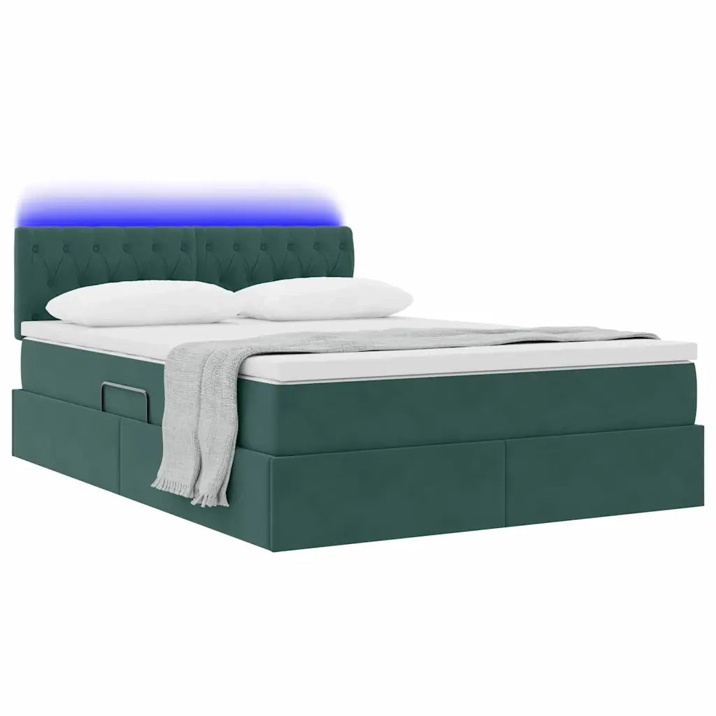 Letto con contenitore e LED Verde Scuro 140 x 190 cm Velluto 3371454