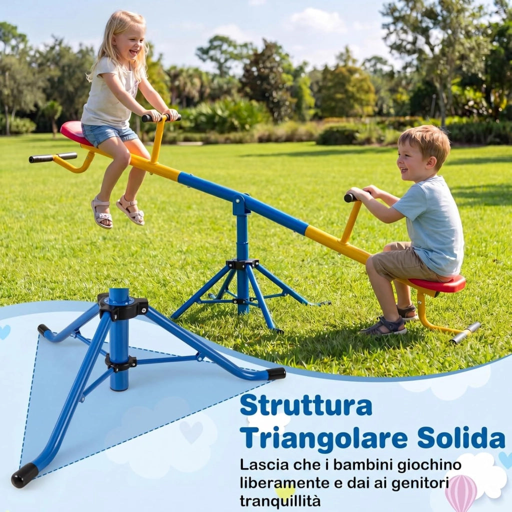 Altalena Basculante per Bambini, Altalena Saliscendi a 360° con Fermo per le Gambe, Altalena Basculante per Esterno Cortile e Parco Giochi, 2 Posti a Sedere