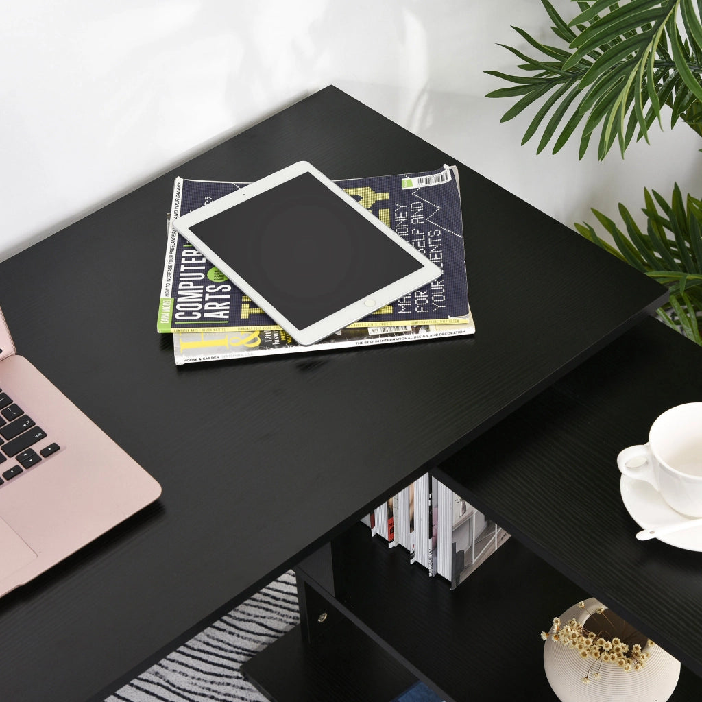 Scrivania Angolare con Piano Girevole a 360° 120x110x74,5 cm Struttura a Ripiani in Legno Ingegnerizzato Nero