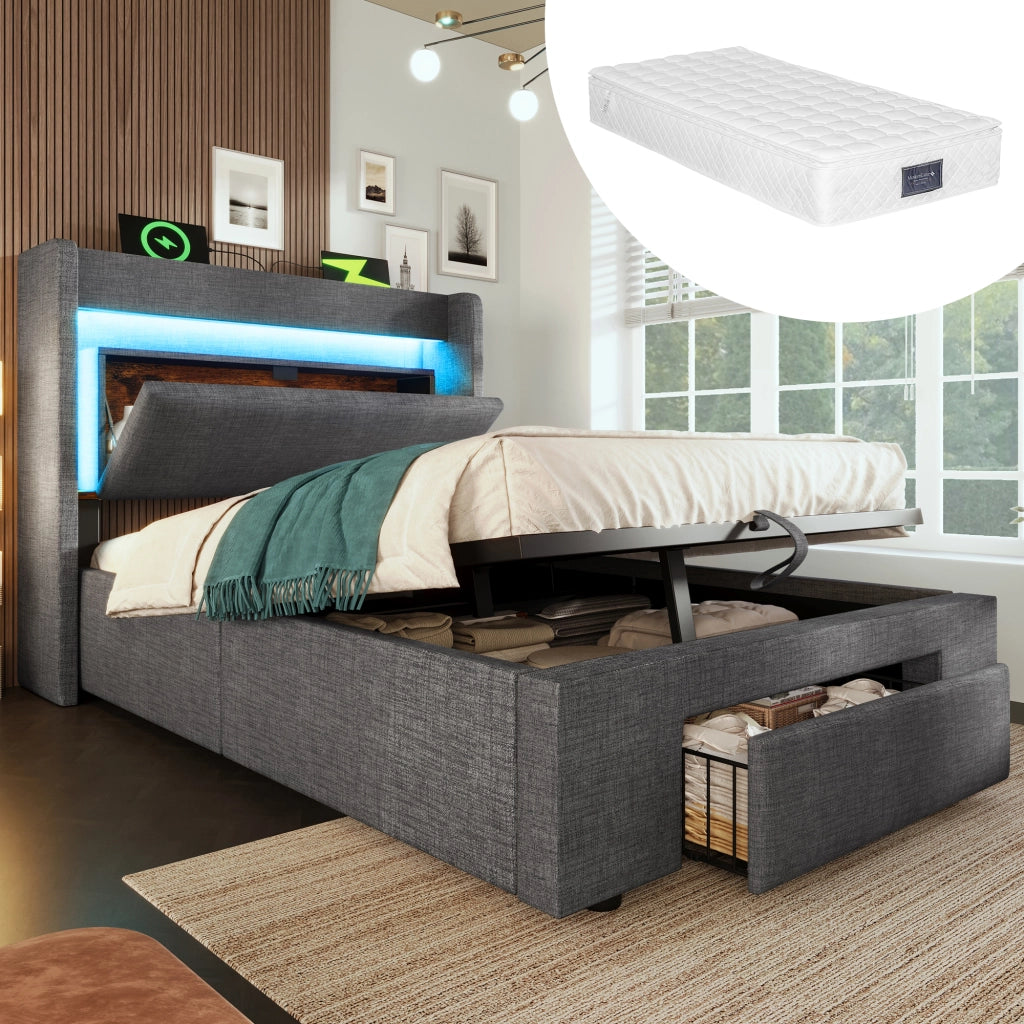 letto imbottito lino grigio 90x200 cm