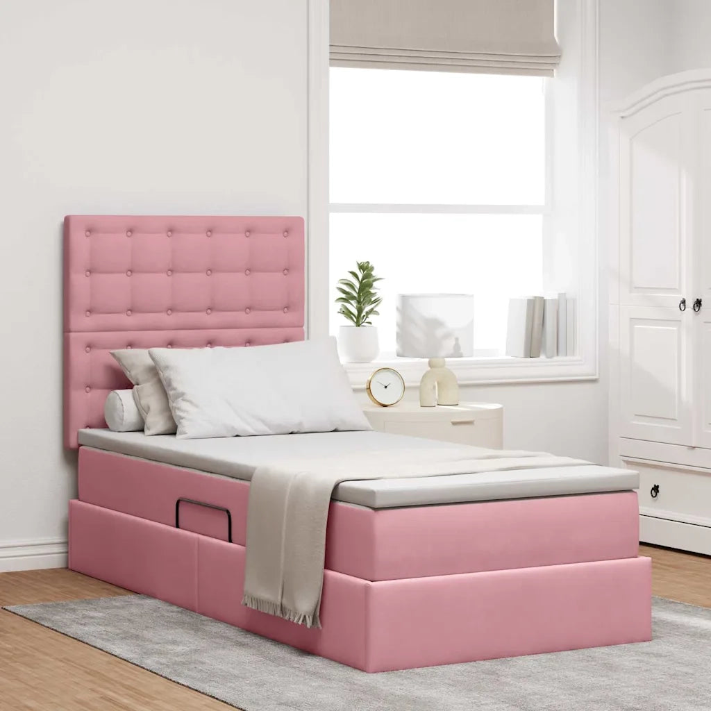 Letto con contenitore e materasso Rosa 90 x 200 cm Velluto