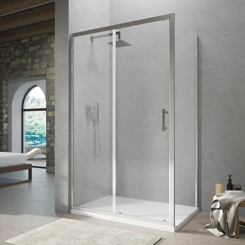Box Doccia Angolare 90x130 cm in cristallo trasparente, con apertura scorrevole e parete fissa h190cm | Tenerife