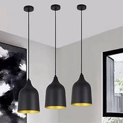 Trade Shop - Lampadario A Sospensione E27 Ferro Paralume Moderno Contemporaneo Campana Nero Oro 33290 -