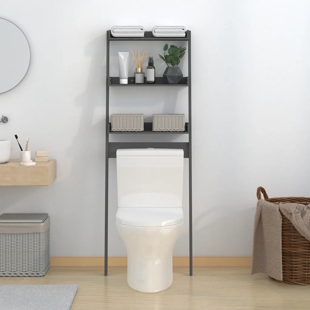 Rastrelliera da Bagno Grigia 63,5x32x179 cm Legno Massello Pino 824655