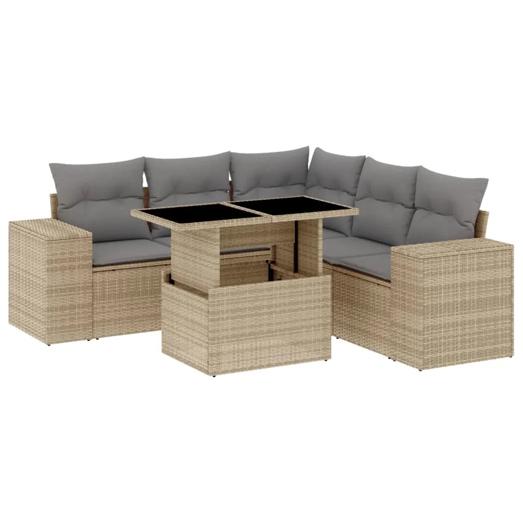 Set Divano da Giardino 6 pz con Cuscini Beige in Polyrattan 3269159