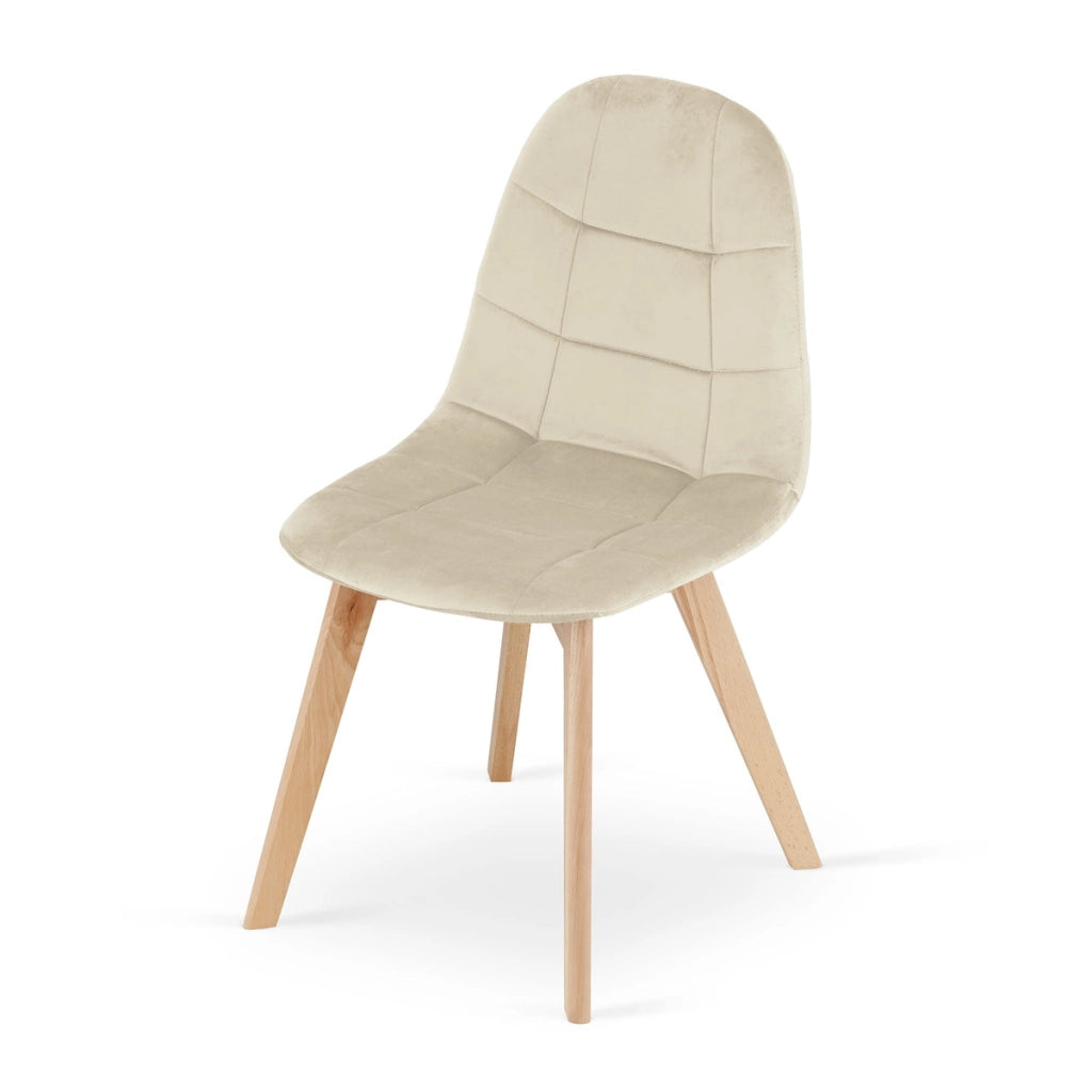 Sedia da pranzo Bora in velluto beige con gambe in faggio