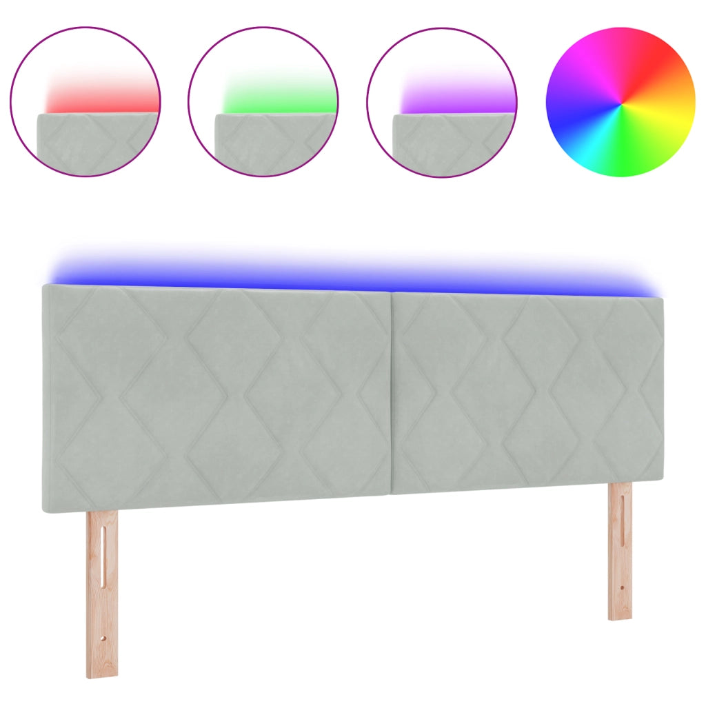 Testata LED Design a Blocchi di Diamante Grigio Chiaro 144 cm Velluto