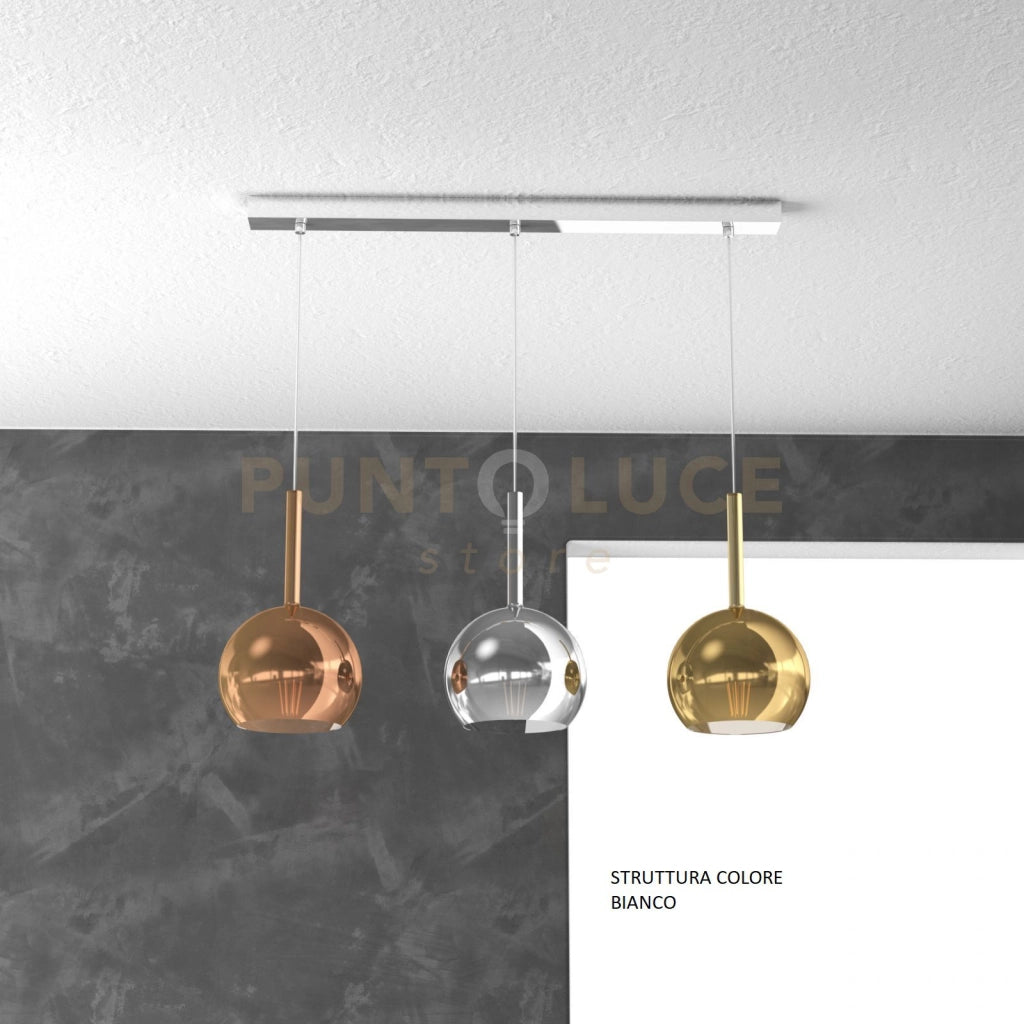 SOSP. BIANCO RETTANGOLARE 3 LUCI VETRI TUTTI PICCOLO CROMO RAME ORO 1155BI-S3 RP-MC