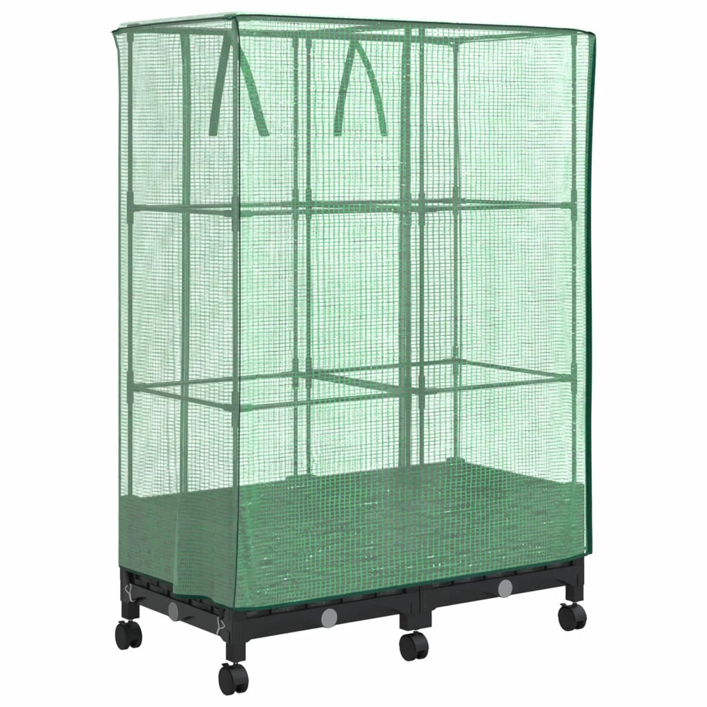 Vaso da Giardino con Copertura per Serra e Ruote 2 pz Nero PP 3422975