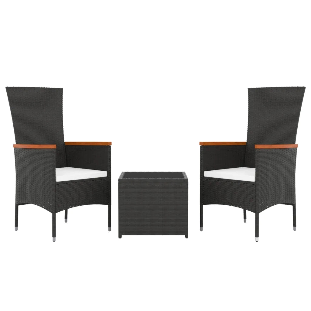 Set Mobili da Giardino 3 pz Nero Polyrattan e Acciaiocod mxl 124330