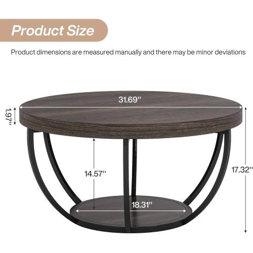 Tavolino da caffè con 2 ripiani - per soggiorno - in metallo e legno - grigio - 89×86.5×10.5 cm