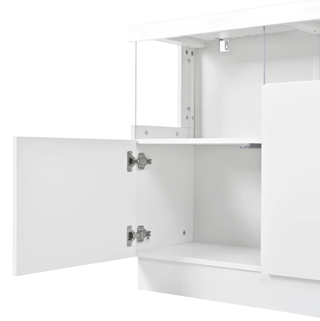 Madia 140 cm a 3 ante bianca lucida con vano in acrilico e LED controllati da app HAVRYA