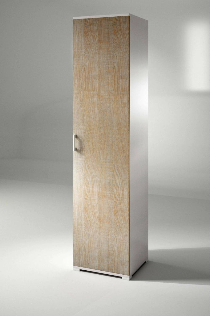 Aloise, Armadio Multiuso 1 Anta 4 Ripiani Made in Italy, 45x195h cm Marrone Rovere