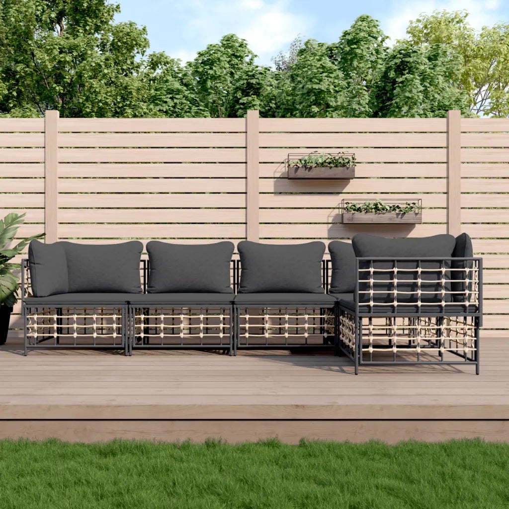 Set Divani da Giardino 5 pz | Set Salotto da Giardino con Cuscini Antracite in Polyrattan