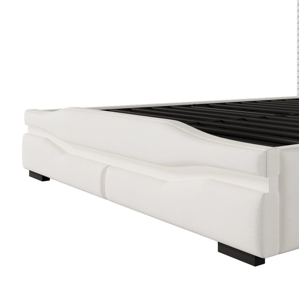 Letto imbottito 140x200 cm beige con contenitore idraulico, LED, USB e Type-C