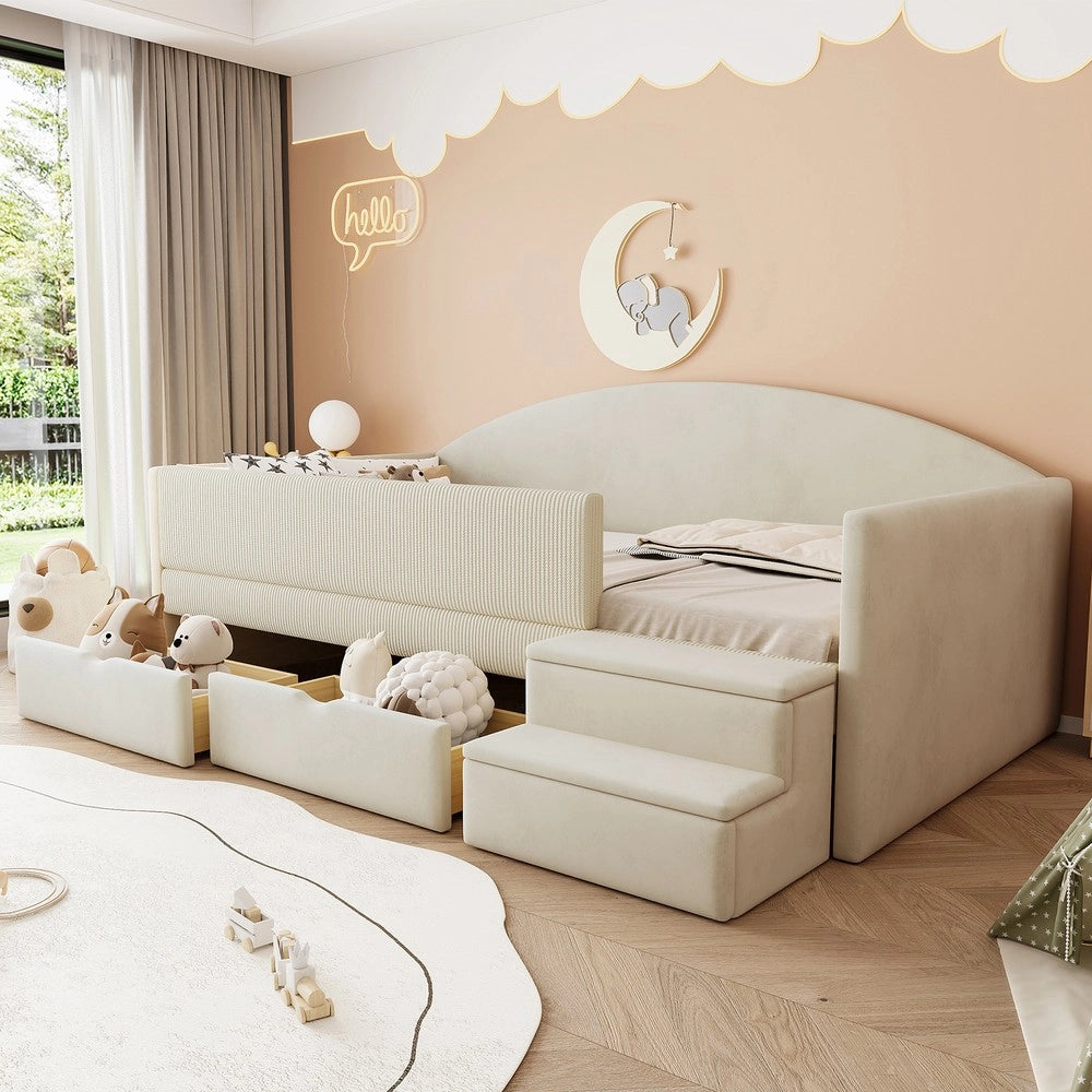 Letto imbottito con cassetti ¨C Minimal ¨C Beige velluto 90x190cm