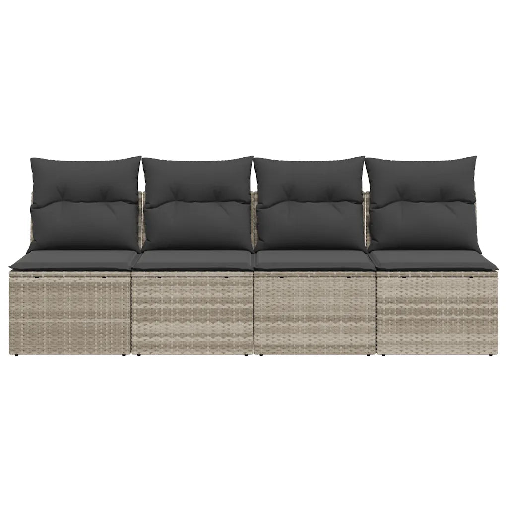 Divano da Giardino con Cuscini 4 Posti Grigio Chiaro Polyrattan
