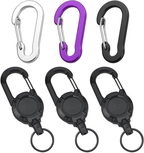 Set di 3 ganci per chiave e 3 ganci a molla, gancio per chiave retrattile con cavo in acciaio da 60 cm, holder per carta di credito retrattile, per chiavi e carte di accesso