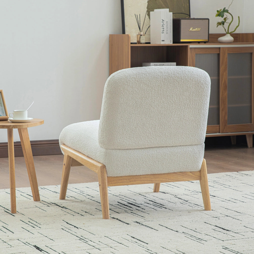 Poltrona Lounge Scandinava ¨C MINIMAL ¨C Tessuto Chenille, Struttura in Legno, Avorio