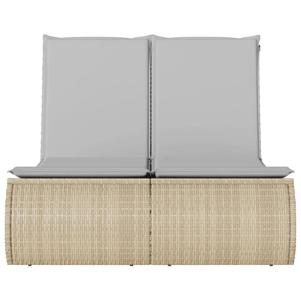 Lettino Prendisole con Cuscini Beige in Polyrattan