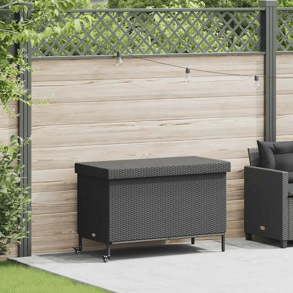 Contenitore da Giardino con Ruote Nero 110x55x73 cm Polyrattan CFW3816963